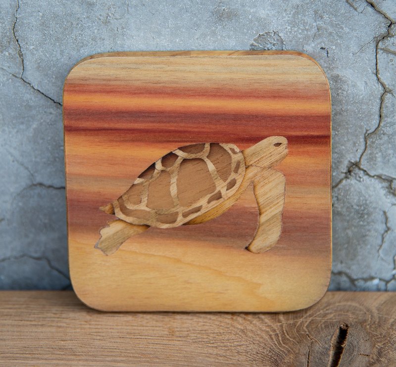 Inlaid flower craft coaster-Xiao Liuqiu turtle-Taiwan endemic series - Coasters - Wood Brown