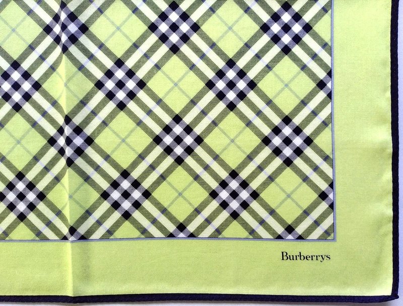 Burberry Vintage Handkerchief Yellow Check - Pocket Square 20 x 19.5 inches - 絲巾 - 棉．麻 綠色