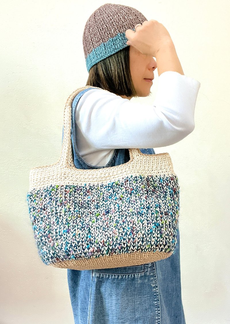 Colorful segment dyed grain mohair tote bag - Handbags & Totes - Cotton & Hemp 