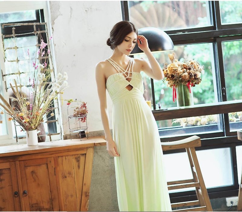 2％オフ東京ドレスひし形織りセクシーウィスプロングドレス - ドレス - シルク・絹 イエロー