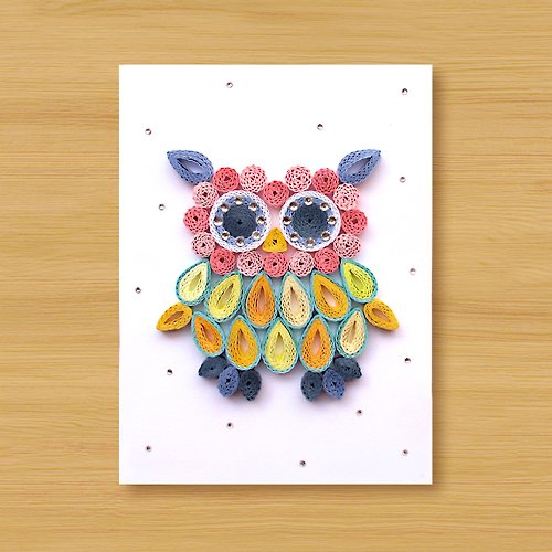 手工卷纸卡片:可爱猫头鹰 a(生日卡,万用卡,感谢卡)