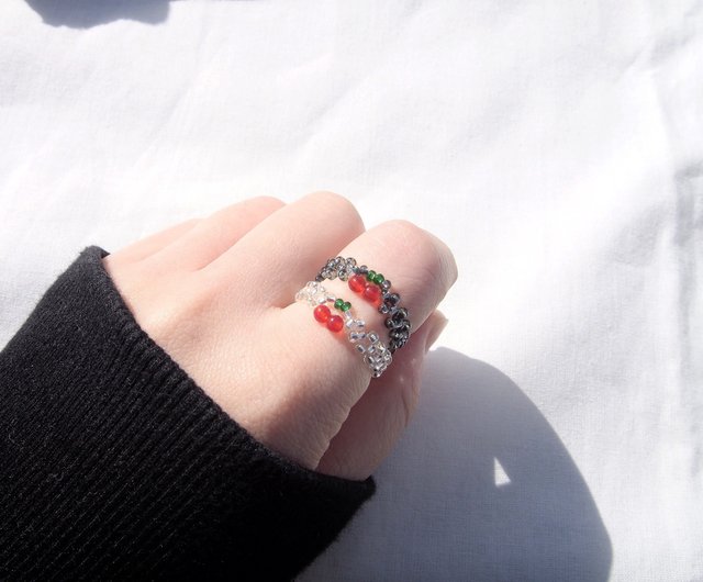 セット】 ビーズリング Cherry さくらんぼ 韓国 - ショップ