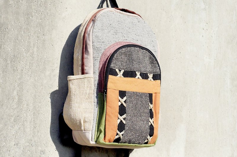 Limited hand-stitching the design backpack / shoulder bag / bag BOHO mountaineering - Cross cotton Linen mixed colors line package (a Limited) - Backpacks - Cotton & Hemp Multicolor