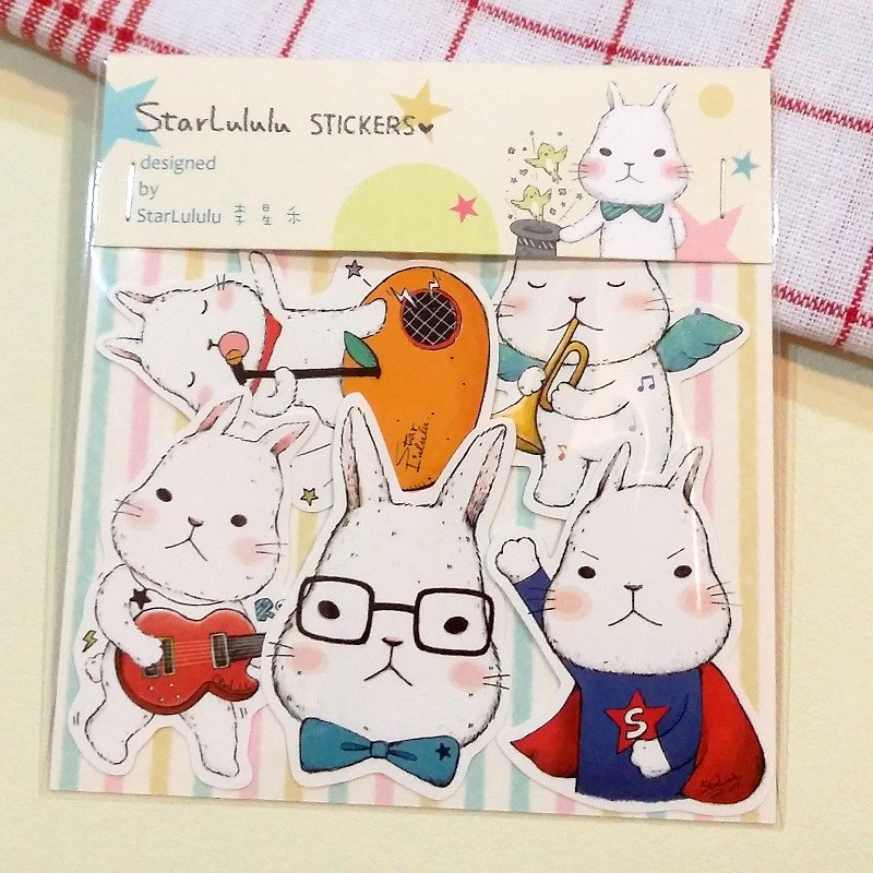 Waterproof sticker / cute white rabbit / group 4 (5 pieces) - Stickers - Paper 