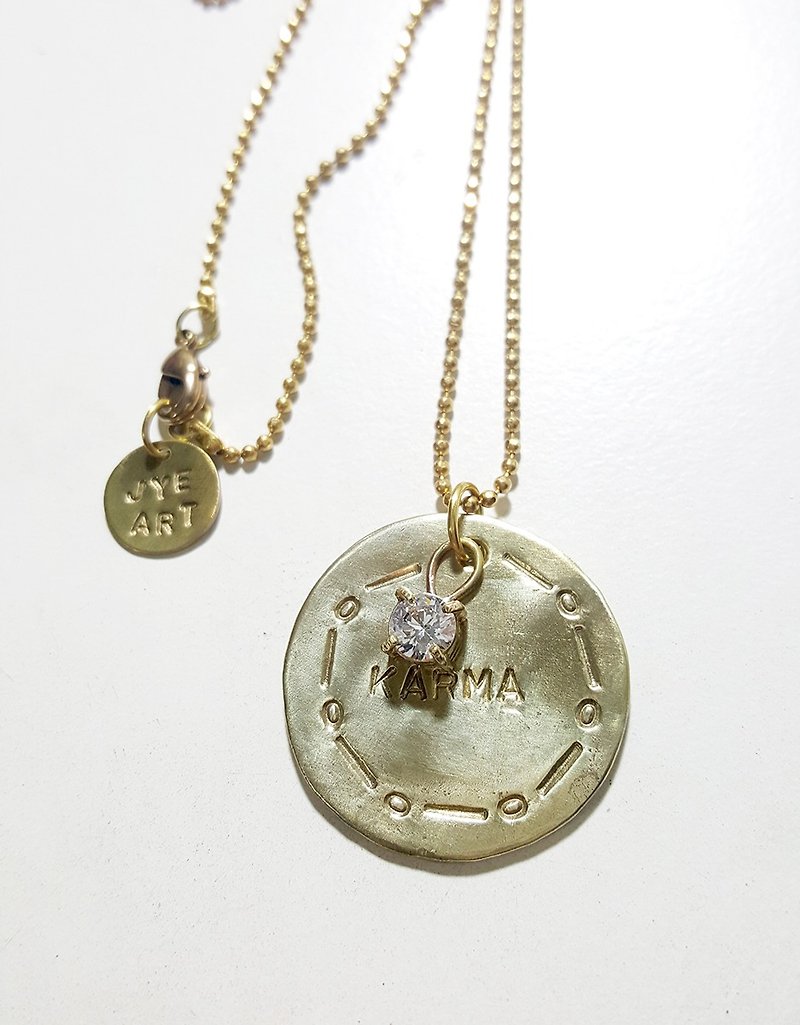 [Spot * 1] # 003 karma wafer + graphics transparent zircon pendant long chain - Necklaces - Other Metals Gold