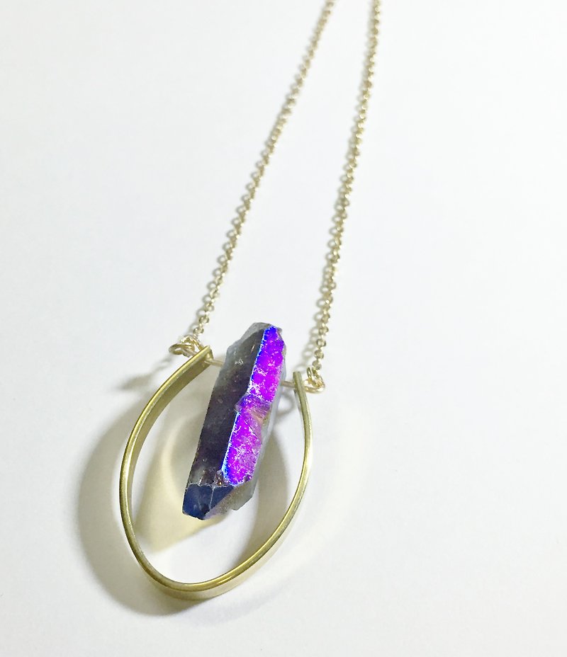 橢圓 幻彩紫 白水晶柱 項鏈 - 頸鏈 - 寶石 紫色
