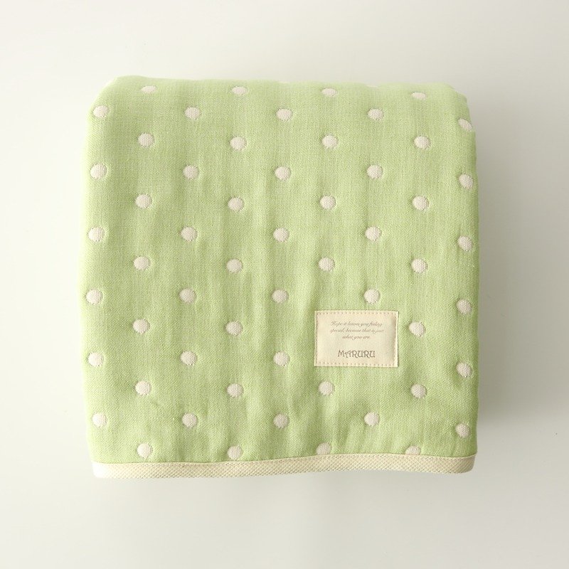 MARURU Luxurious Six-layer gauze baby blanket  (XL) Green dot (Made in Japan) - Bedding - Cotton & Hemp Green