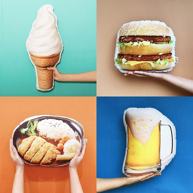 アイスクリーム / ビール / ハンバーガー / カレー ポーク ステーキ ピロー - 枕・クッション - その他の素材 