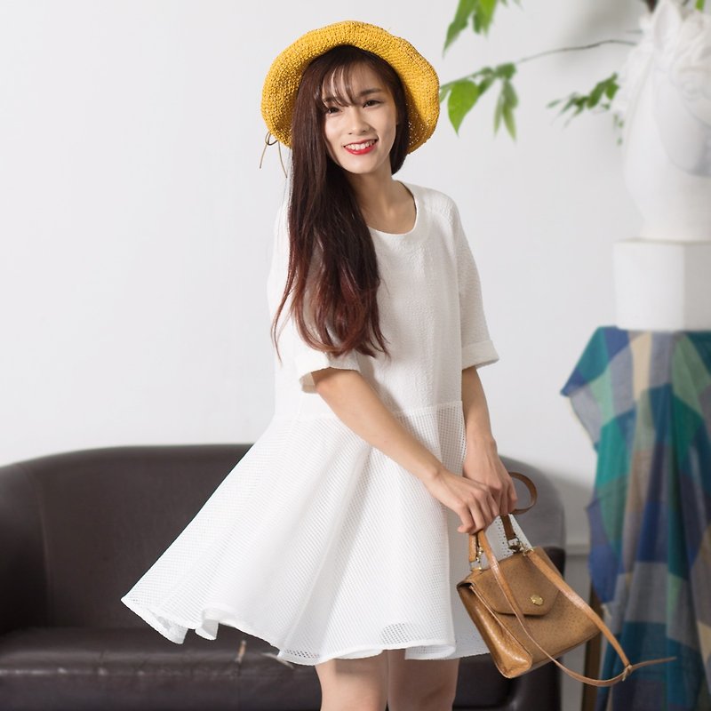 Annie Chen original design bloom 2016 summer new literary small fresh openwork stitching loose dress Dress - One Piece Dresses - Other Materials White