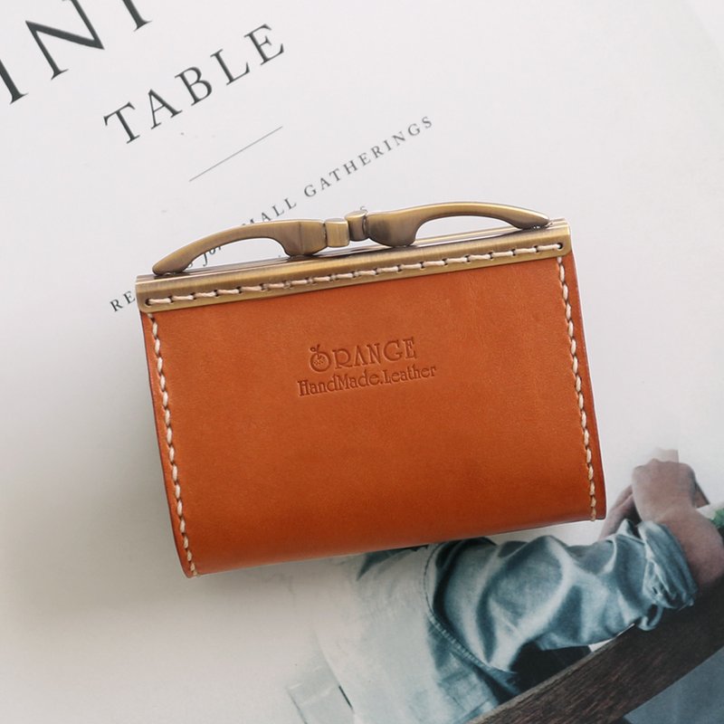 Small orange peel vegetable tanned cowhide gold bag/coin purse/coin purse - กระเป๋าใส่เหรียญ - หนังแท้ 