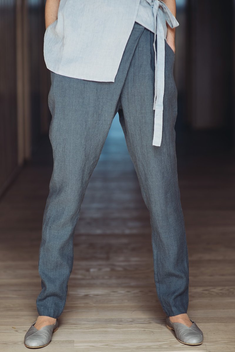 Linen Pants Motumo With The Fold On The Front - 14K3 - กางเกงขายาว - ลินิน หลากหลายสี