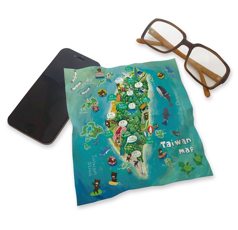【Bu Yang】Printed Universal Fabric Taiwan Island-Surrounded by Sea Microfiber=Mobile Phone=Tablet=Laptop= - กล่องแว่น - วัสดุอื่นๆ สีเขียว