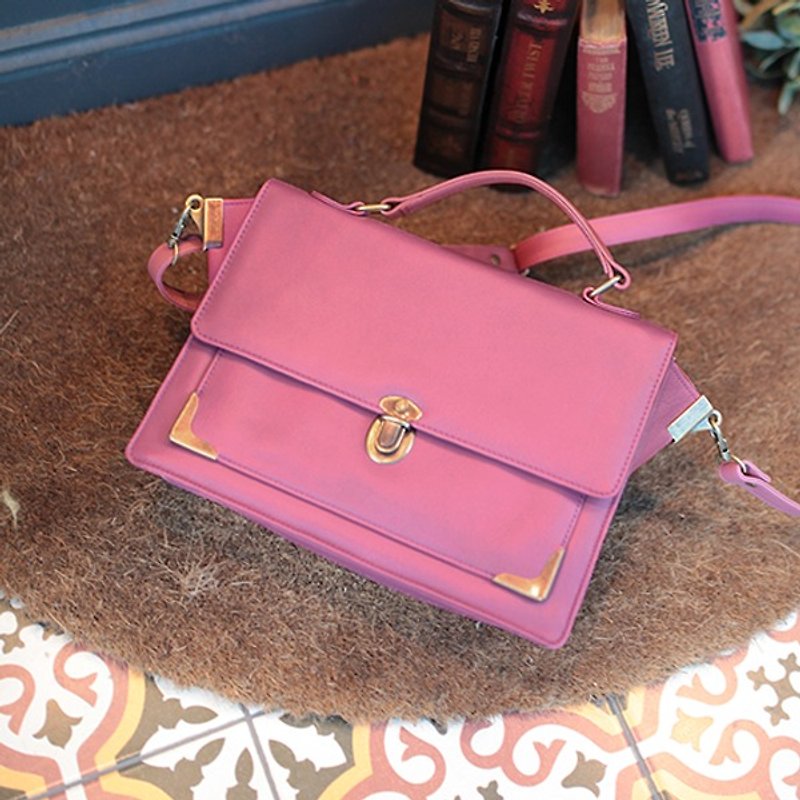 Little Cheer full leather bag - cherry pink - กระเป๋าแมสเซนเจอร์ - หนังแท้ 