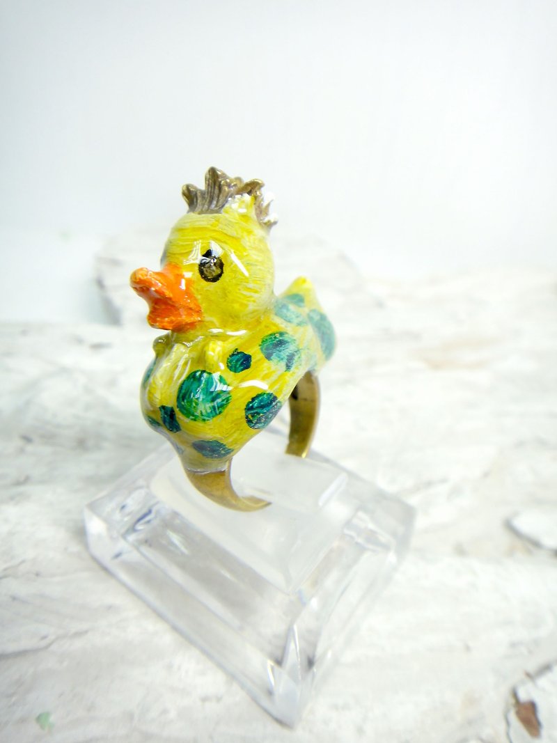 Brass Duckling Hand Painted Epoxy Ring Cute Handmade Gift Girl Love - General Rings - Other Metals Yellow