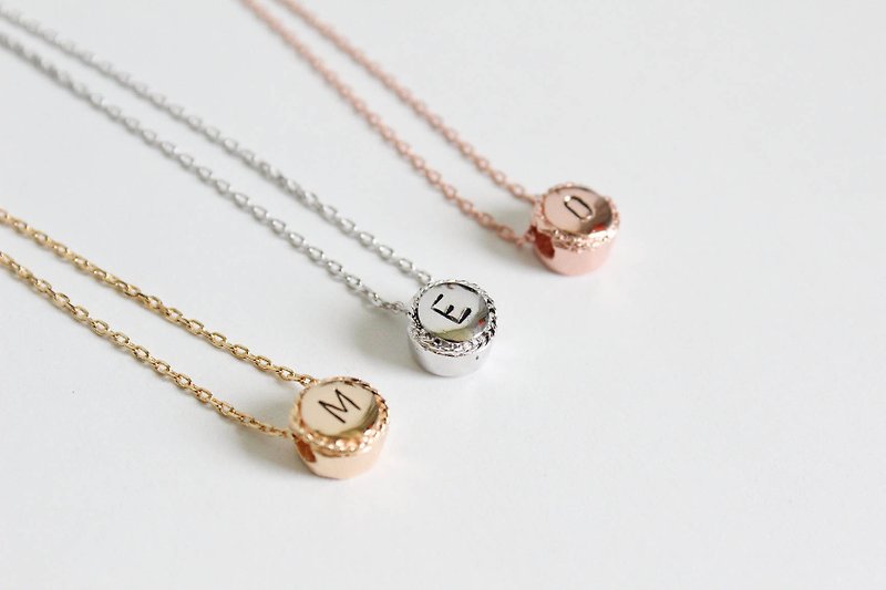 Custom Stamped necklace - Tab circle Pendant - letter necklace - Necklaces - Other Materials 