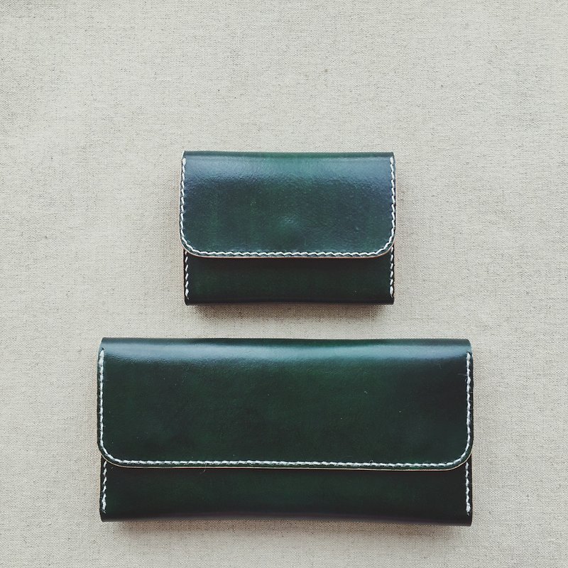Flip zipper small wallet Italian vegetable tanned leather, retro green, hand-dyed design can be customized - กระเป๋าใส่เหรียญ - หนังแท้ สีเขียว
