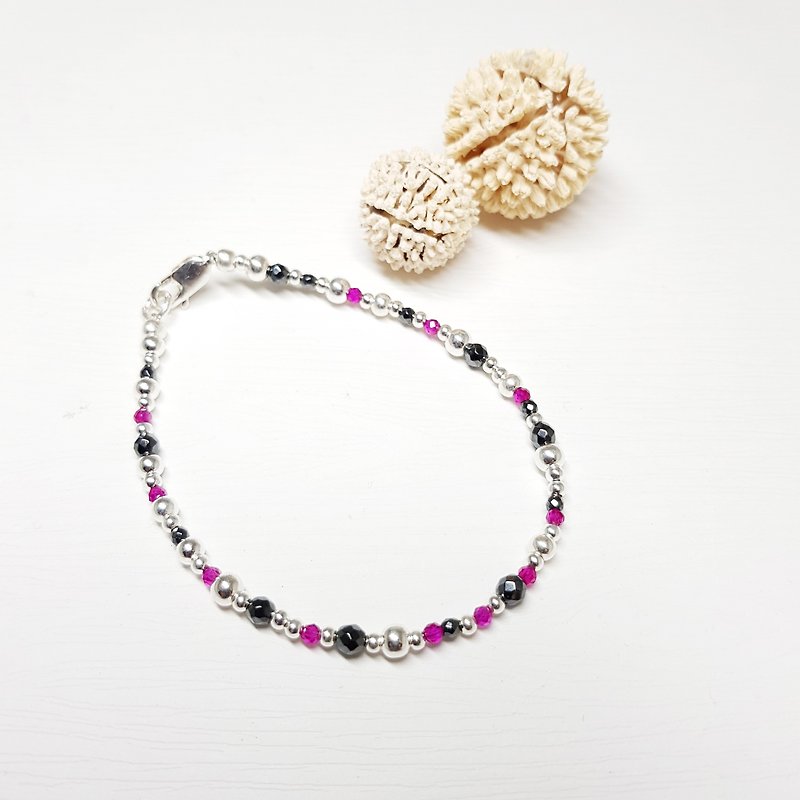 Ruby and Black Stone Sterling Silver Bracelet - Bracelets - Gemstone Multicolor