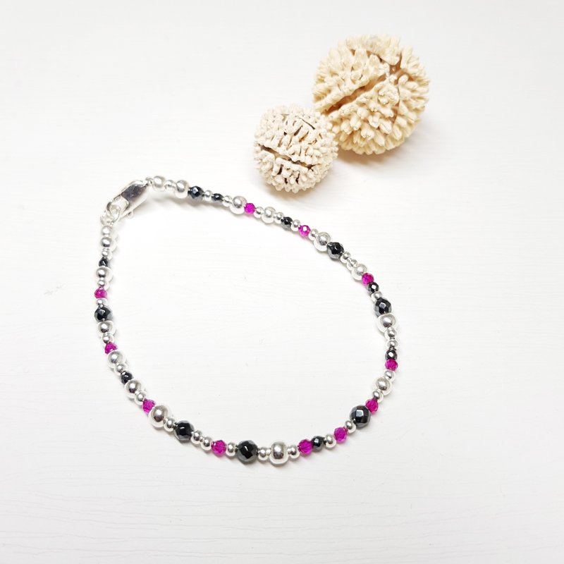 Ruby and Black Stone Sterling Silver Bracelet - Bracelets - Gemstone Multicolor