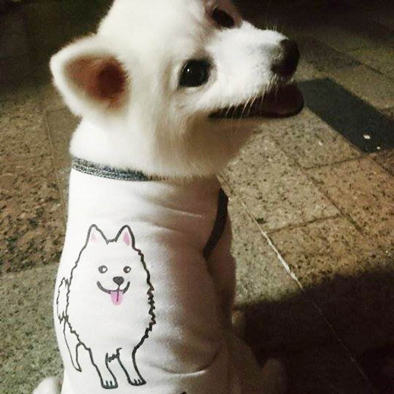 [毛孩姓名訂做款] 狐狸犬 Japanese Spitz 反光衣(毛孩款) - 寵物衣服 - 棉．麻 白色