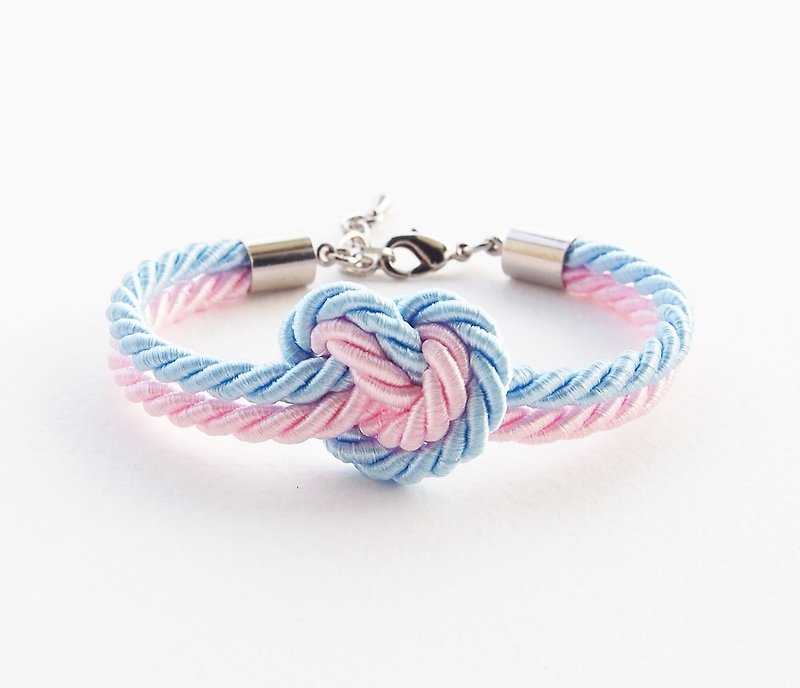 Blue and pink heart knot - trend color in 2016 - pantone. - 手鍊/手環 - 其他材質 粉紅色