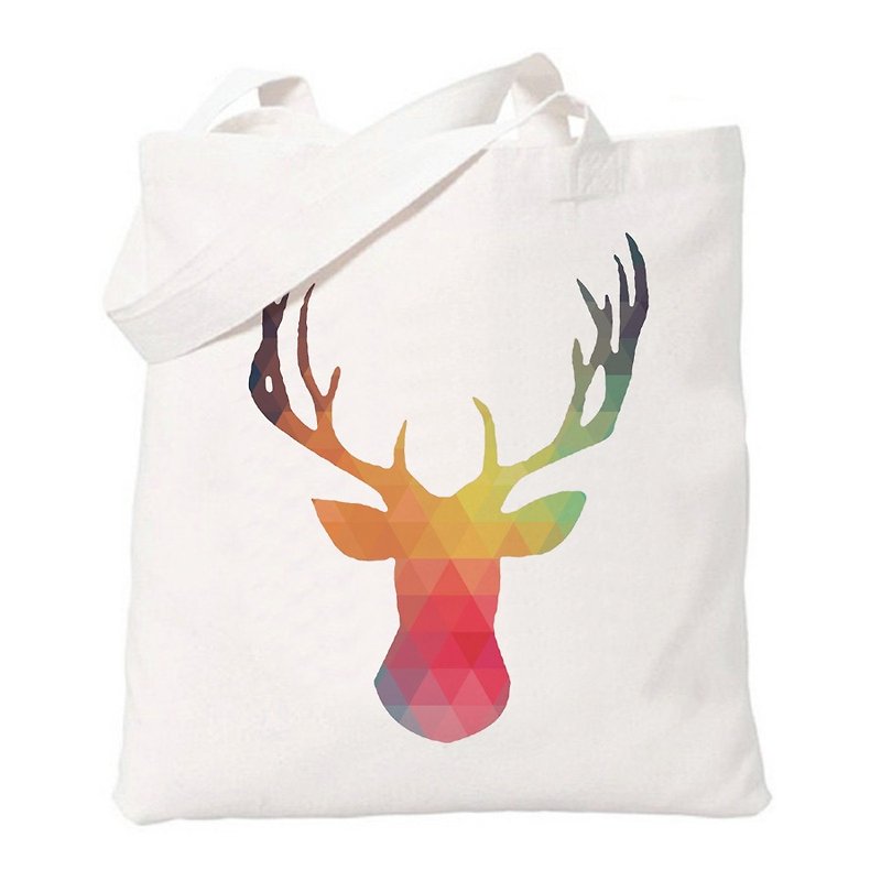 Abstract Stag Deer Elk Simple Triangle Geometry Wenqing Simple and Fresh Canvas Literary Environmental Protection Shoulder Handbag Shopping Bag-Beige - Messenger Bags & Sling Bags - Other Materials White