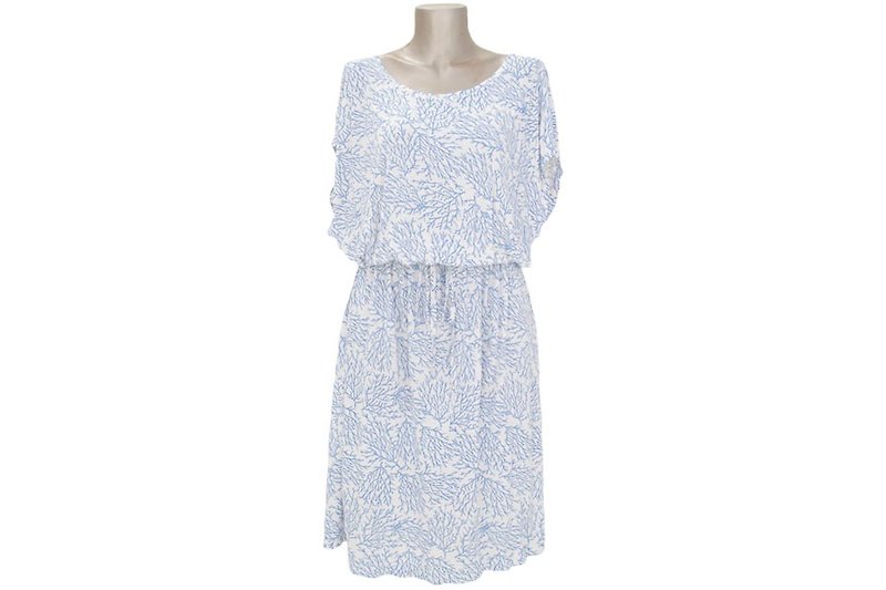 Coral print dolman sleeve long dress <Blue> - ชุดราตรี - วัสดุอื่นๆ สีน้ำเงิน