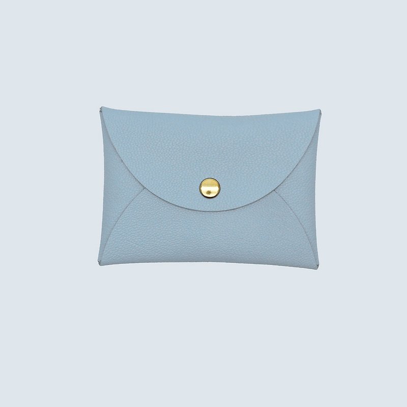 Customized Gift Leather Macaron Pink Blue Card Holder/Wallet/card holder/card case - ที่เก็บนามบัตร - หนังแท้ สีน้ำเงิน