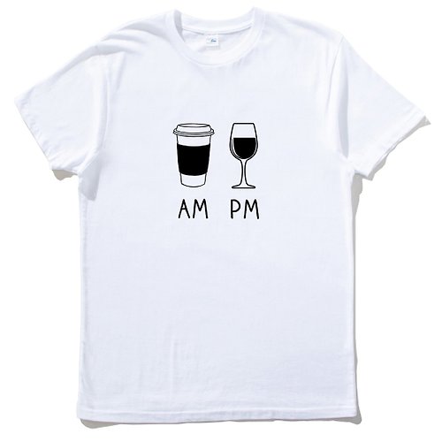 hipster COFFEE AM WINE PM 男女短袖T恤 白色 咖啡 酒 禮物 設計