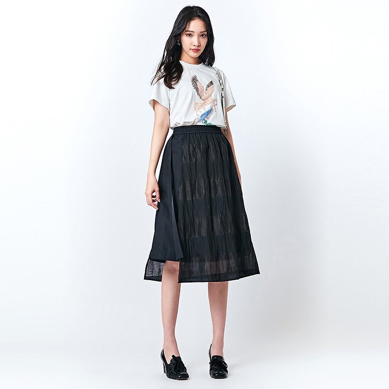 KeyWear Elegant Drawstring Elastic Waist Midi Skirt-Black-0AF01060 - Skirts - Cotton & Hemp Black