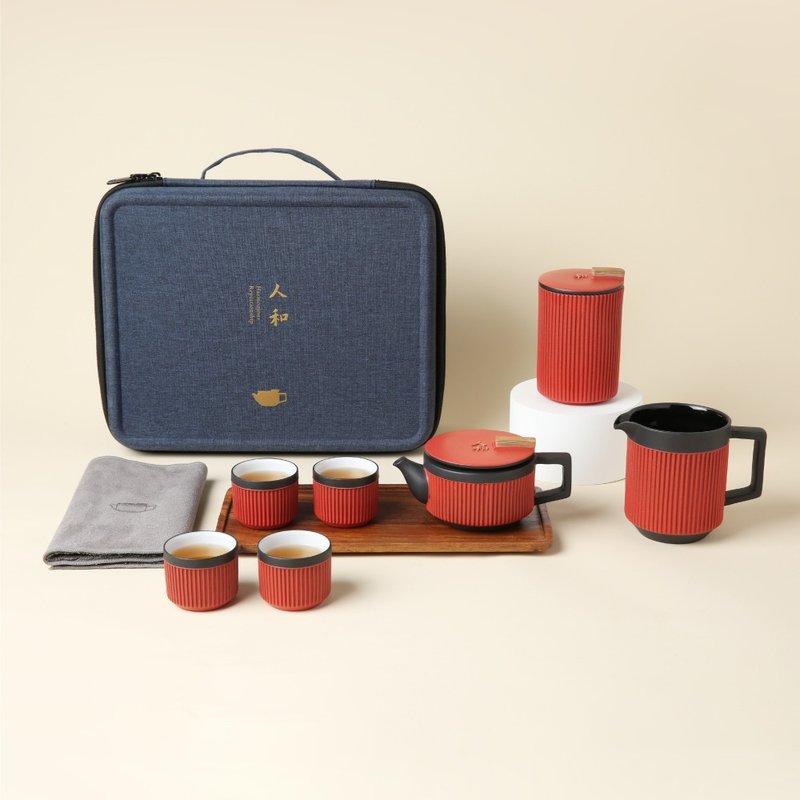 [Lubao LOHAS] Heaven, Earth, People and Travel Group Classic Blue/Rich Red Mobile Tea Seat Two-color Selection - Teapots & Teacups - Pottery 