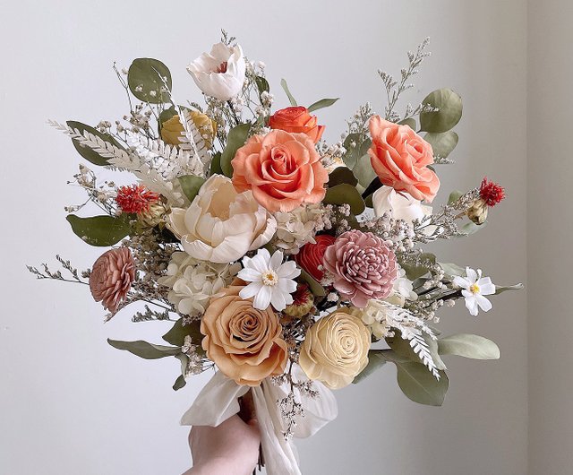 [Never-withering dried flowers] light pink white never-withering rose  hydrangea natural semicircular bouquet