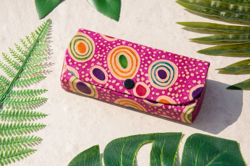 Handmade goatskin glasses case / hand-painted style leather glasses case / pencil case / pencil case-rainbow little forest style - Glasses & Frames - Genuine Leather Multicolor