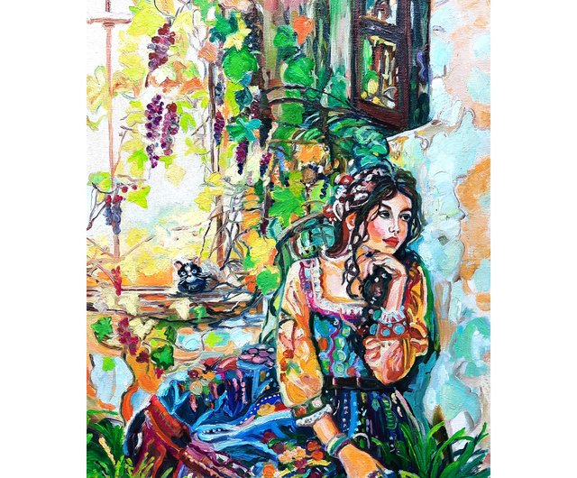 少女アート 女性の絵画 オリジナルアート 油絵 キャンバスに油絵