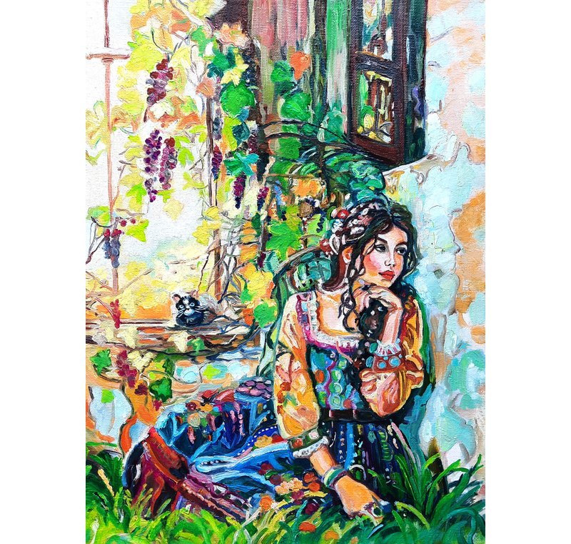 Girl Art  Women Painting  Original Art  Oil Painting   Oil On Canvas - ตกแต่งผนัง - วัสดุอื่นๆ สีเหลือง