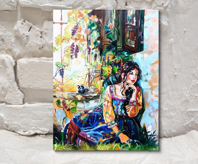 少女アート 女性の絵画 オリジナルアート 油絵 キャンバスに油絵