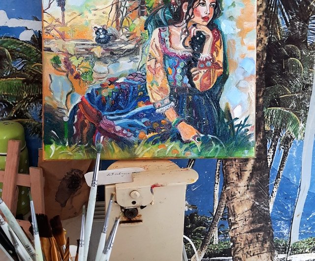 少女アート 女性の絵画 オリジナルアート 油絵 キャンバスに油絵