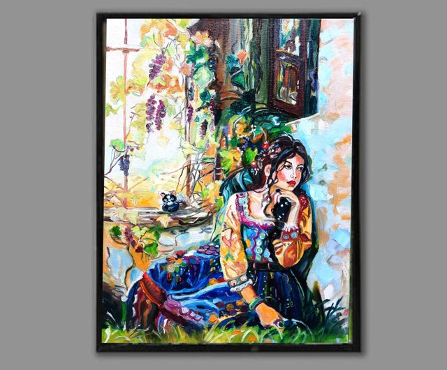 自作画　真作　油絵　キャンバス 少女アート 女性の絵画 オリジナルアート 油絵 キャンバスに油絵