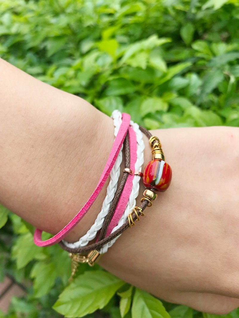 *Misty Glazebead Bracelet*Misty Glass Bead Bracelet (Pink) - Bracelets - Other Materials Pink