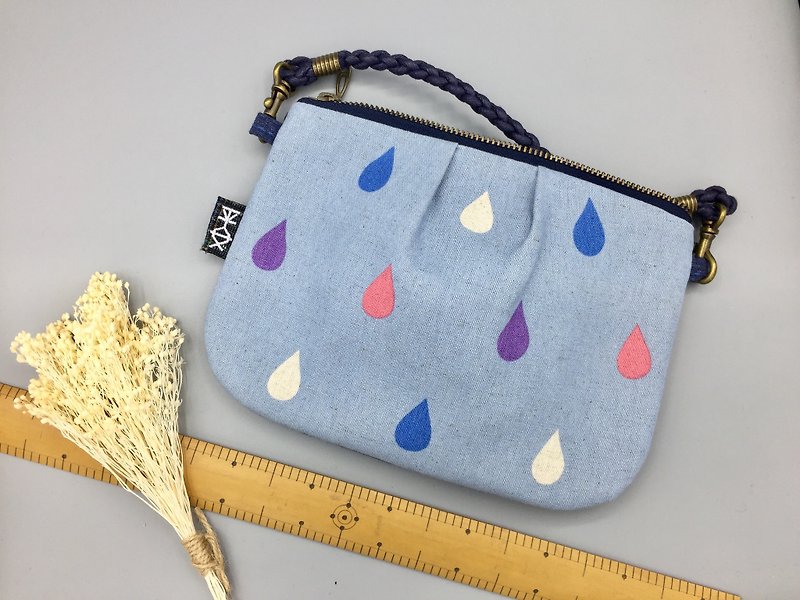 平安側揹包 -藍色雨滴,雙面雙色 - 側背包/斜背包 - 棉．麻 藍色