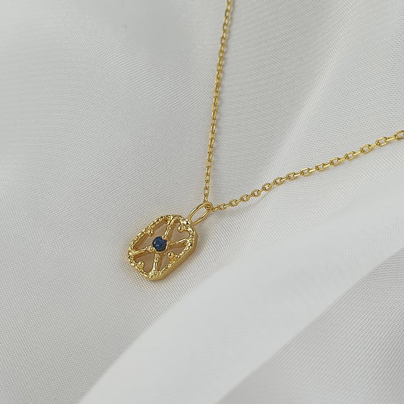 Window grille sapphire sterling silver gold-plated necklace - สร้อยคอ - เงินแท้ สีทอง