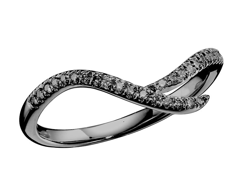 Pave black diamond ring in 14k gold-Minimalist wedding bridal band for women - แหวนคู่ - เพชร สีดำ