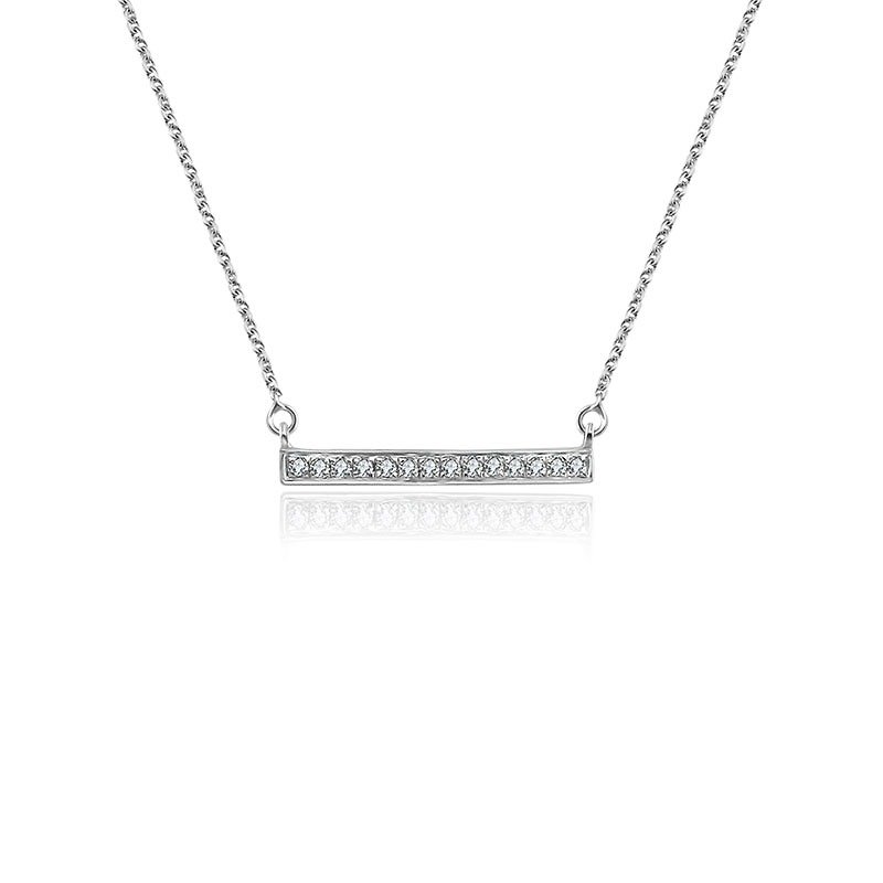 Rectangle Diamond Necklace - สร้อยคอ - โลหะ สีเทา