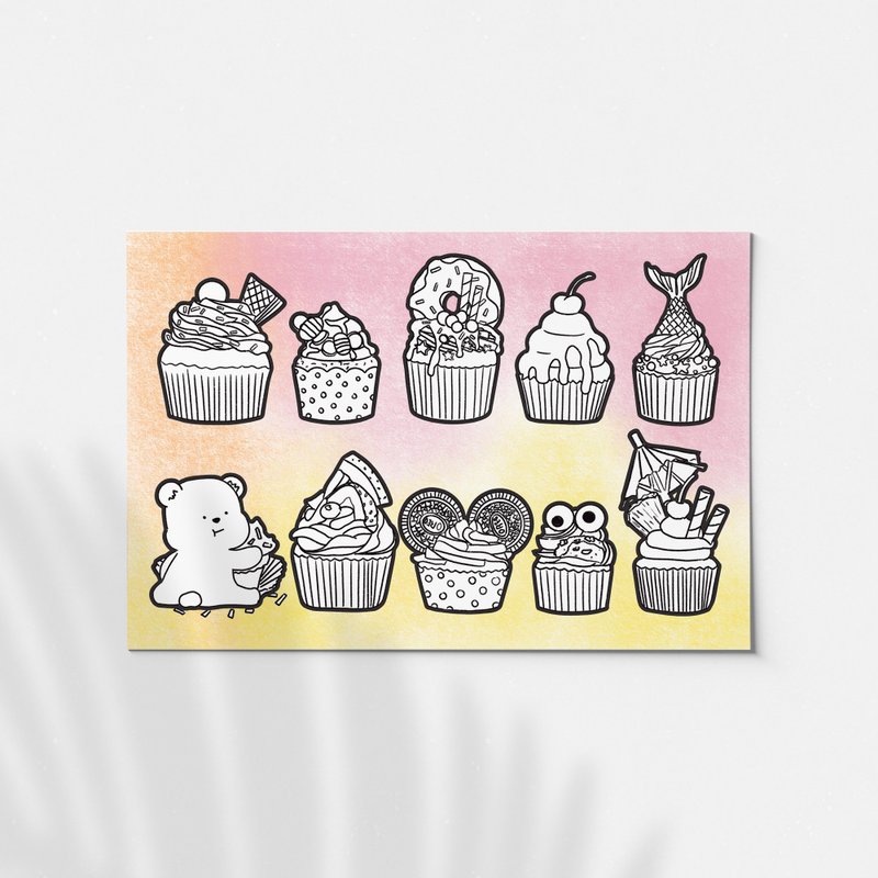 Cupcakes Coloring Sticker Sheet - 貼紙 - 紙 