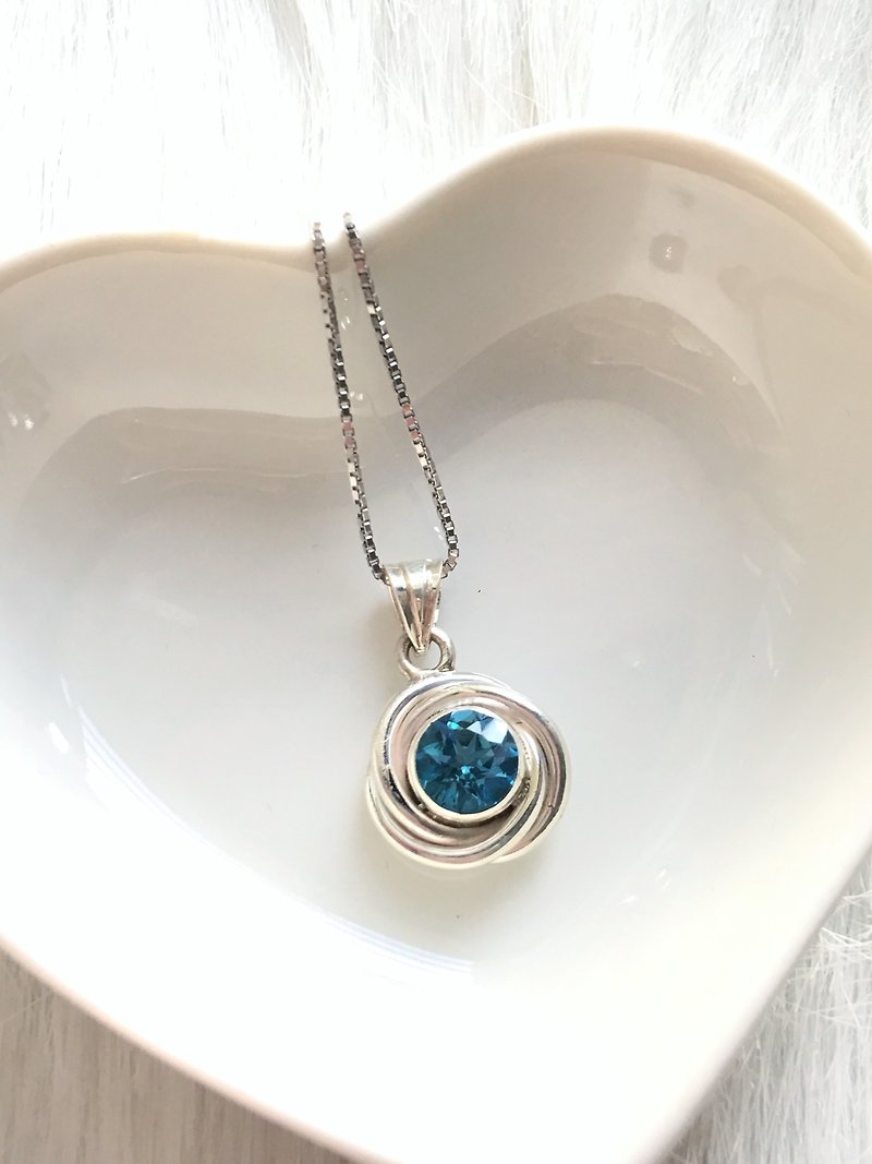 Blue Topaz 925 silver ocean ripple design Necklace - Necklaces - Gemstone Blue