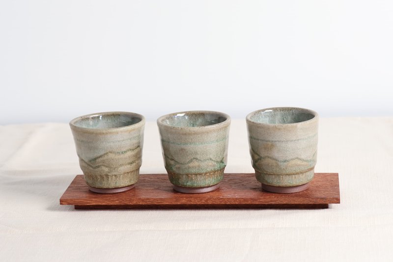 山脈綠灰小茶杯 - 茶壺/茶杯/茶具 - 陶 