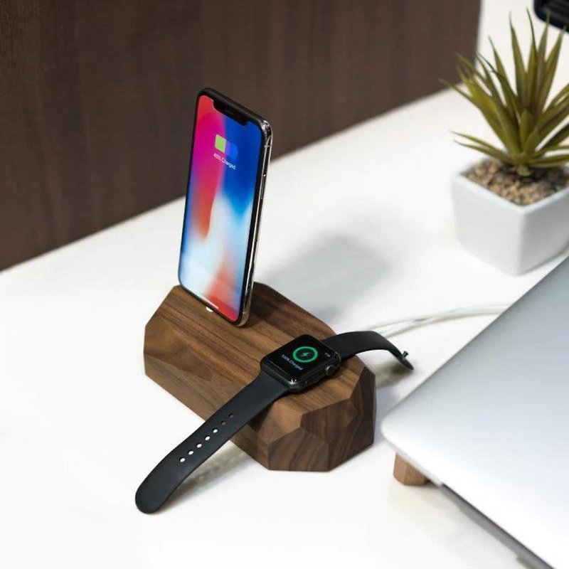 二合一實木iPhone充電器  蘋果手機充電器  實木Apple充電器 禮物 - 行動電源/充電線 - 木頭 咖啡色