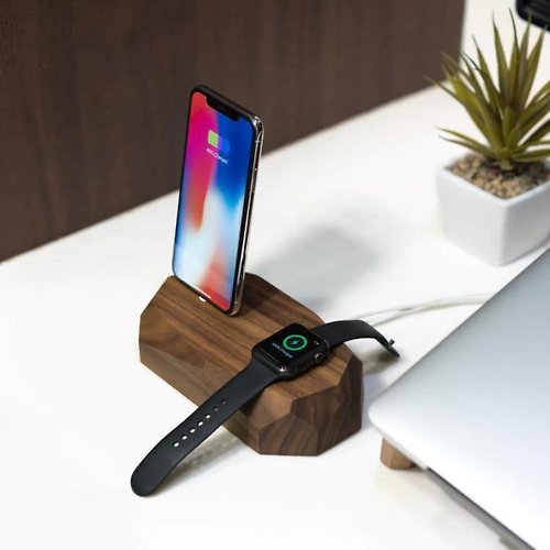 Oakywood 二合一實木iPhone充電器 蘋果手機充電器 實木Apple充電器 禮物