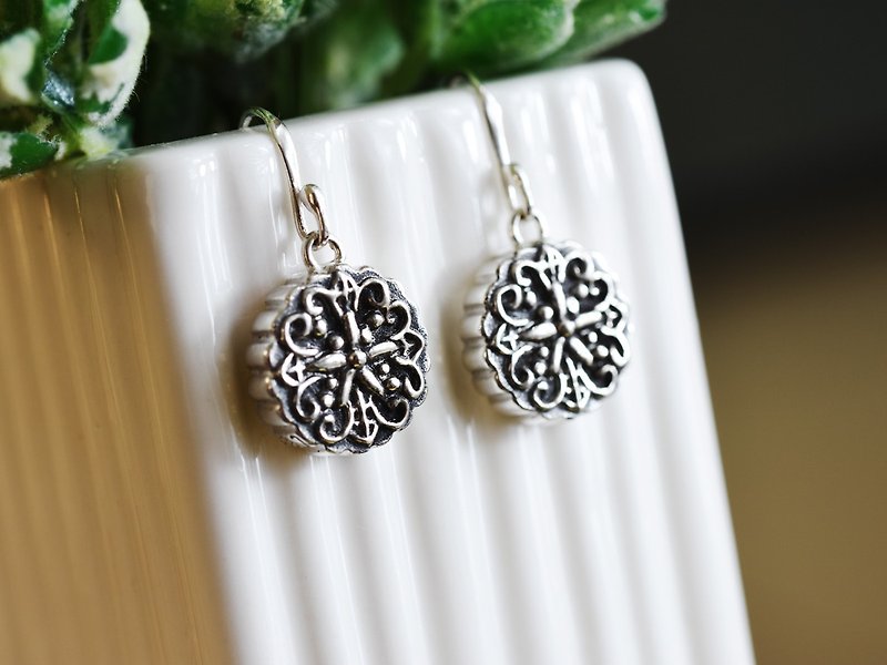 Mooncake earrings 925 sterling silver for women - Earrings & Clip-ons - Sterling Silver Silver