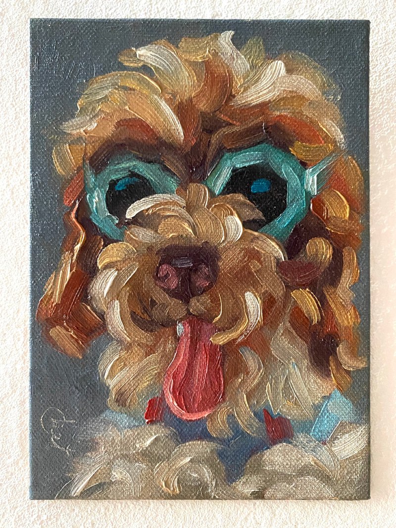 狗油畫原創 寵物肖像藝術品 動物微型牆藝術 - 壁貼/牆壁裝飾 - 木頭 