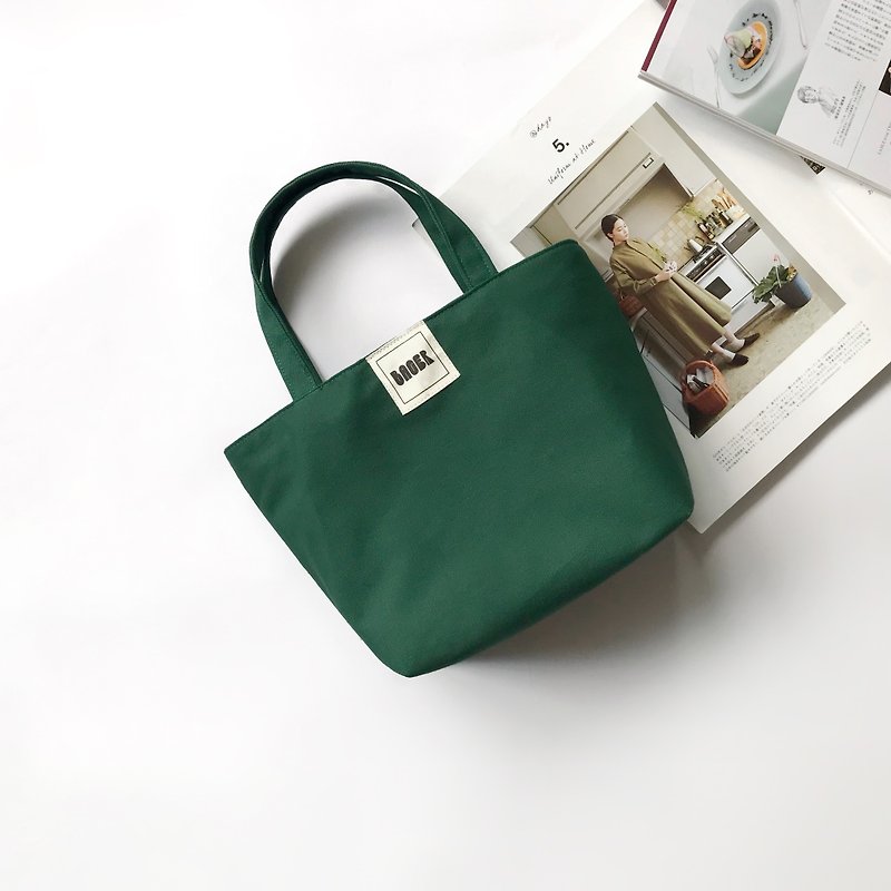 Simple plain canvas / tote bag / lunch bag / dark green - กระเป๋าถือ - ผ้าฝ้าย/ผ้าลินิน สีเขียว